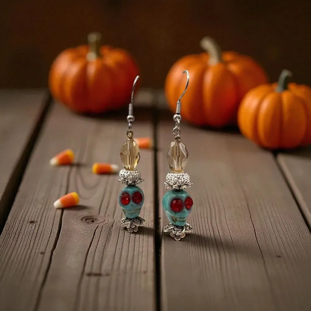 Tuequoise Skull Dia de los Muertos/Day of the Dead Fashion Earrings Halloween